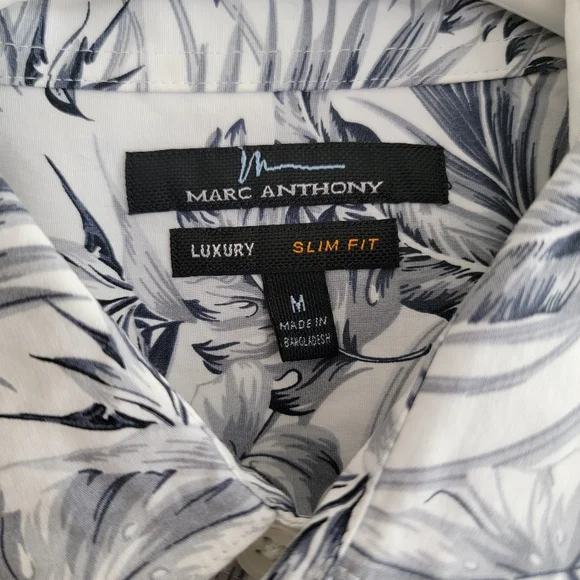 Marc Anthony Luxury Slim Fit Button Down Medium Short Sleeve Shirt Floral Print - Picture 3 of 6